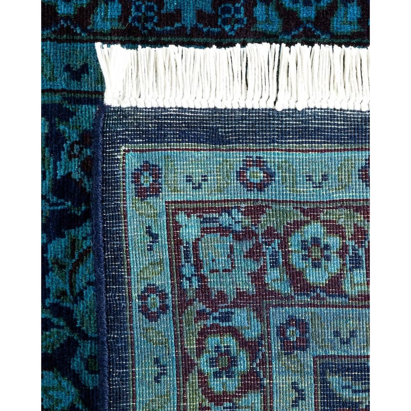 Overton Hand Knotted Wool Vintage Inspired Modern Contemporary Overdyed Blue Runner Rug - 2' 7" x 8' 1"
