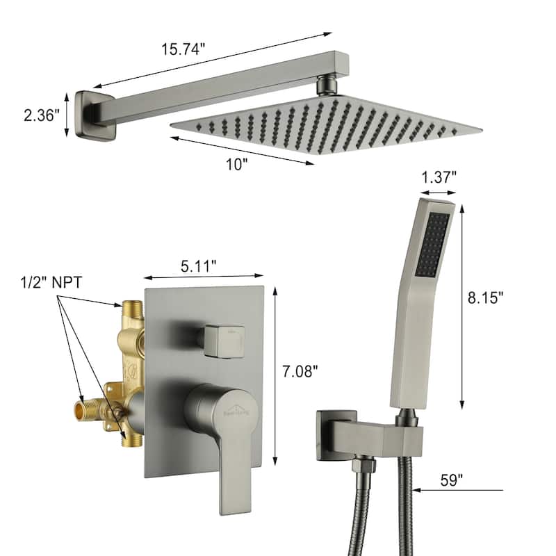 10 in. Wall Mount Dual Shower Heads, Shower System with Valve - 10"