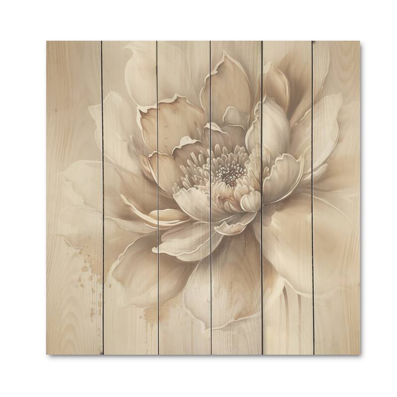 Designart 'Blooming Beige Floral Design III' Floral Wood Wall Art - Natural Pine Wood