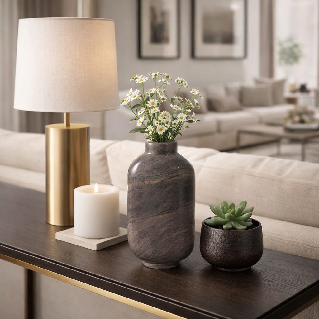 Decorative Vase - Brown Marble Levanto Cylindrical, 12 in.