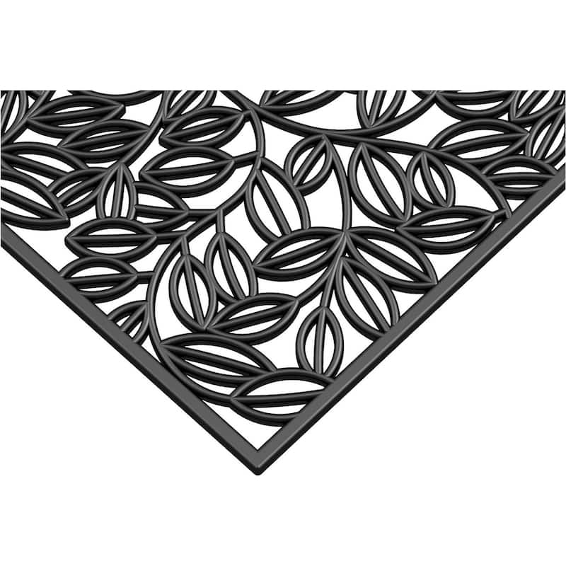 HomeRoots 22" X 48" Black Rubber Botanical Leaves Outdoor Door Mat - 22.00' X '48.00