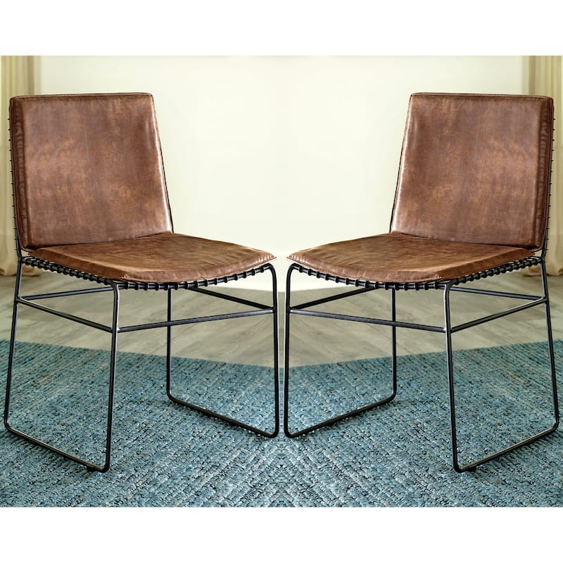 Vintage Brown Upholstered and Metal Frame Dining Chairs (Set of 2)