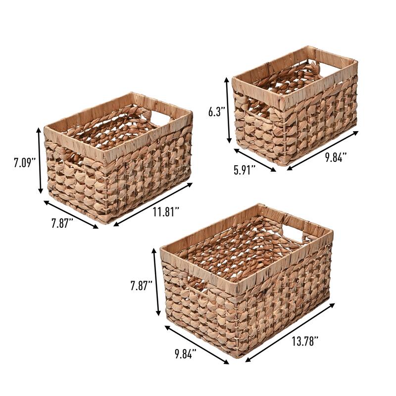 Handwoven Rectangular Nesting Baskets with Handles (Set of 3)