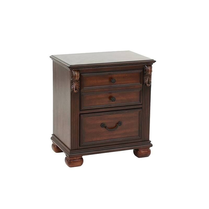 Traditional Style 3pc Bed 2x Nightstand Set Bun Feet Round Knobs Metal Handles Dakr Cherry Finish