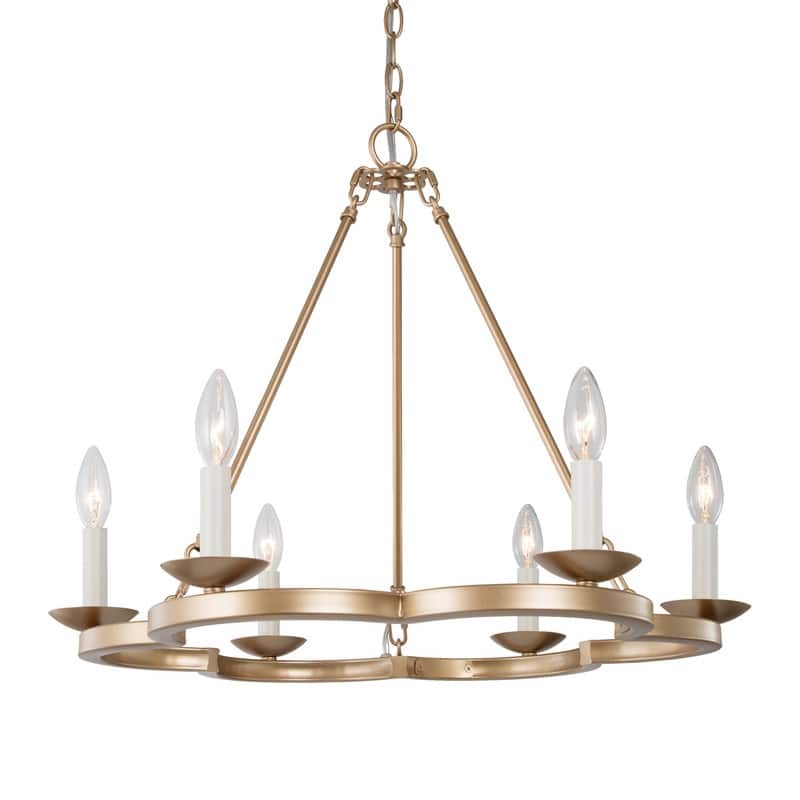 Mid-Century Modern 6-light Wagon Wheel Chandelier Circle Candle Dining Room Lights - L23.5" x W23.5 " xH20.5"