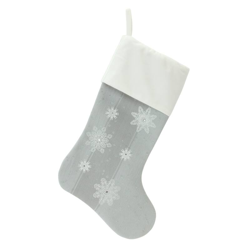 Set of 3 Gray and White Snowflake Christmas Stockings 18.25"