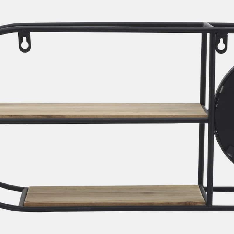 Oval Wall Shelf with Mirror - 30" - Black and Brown