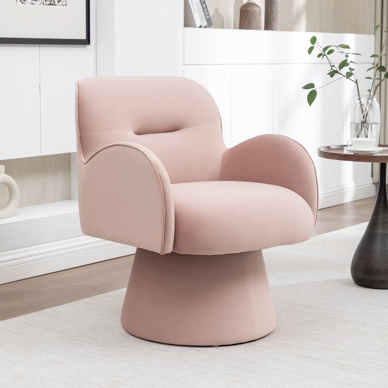 SEYNAR Modern Glam Velvet 360 Degree Swivel Armchair - Pink