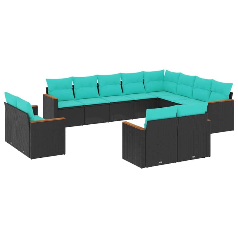 vidaXL 12 Piece Patio Sofa Set with Cushions Black Poly Rattan