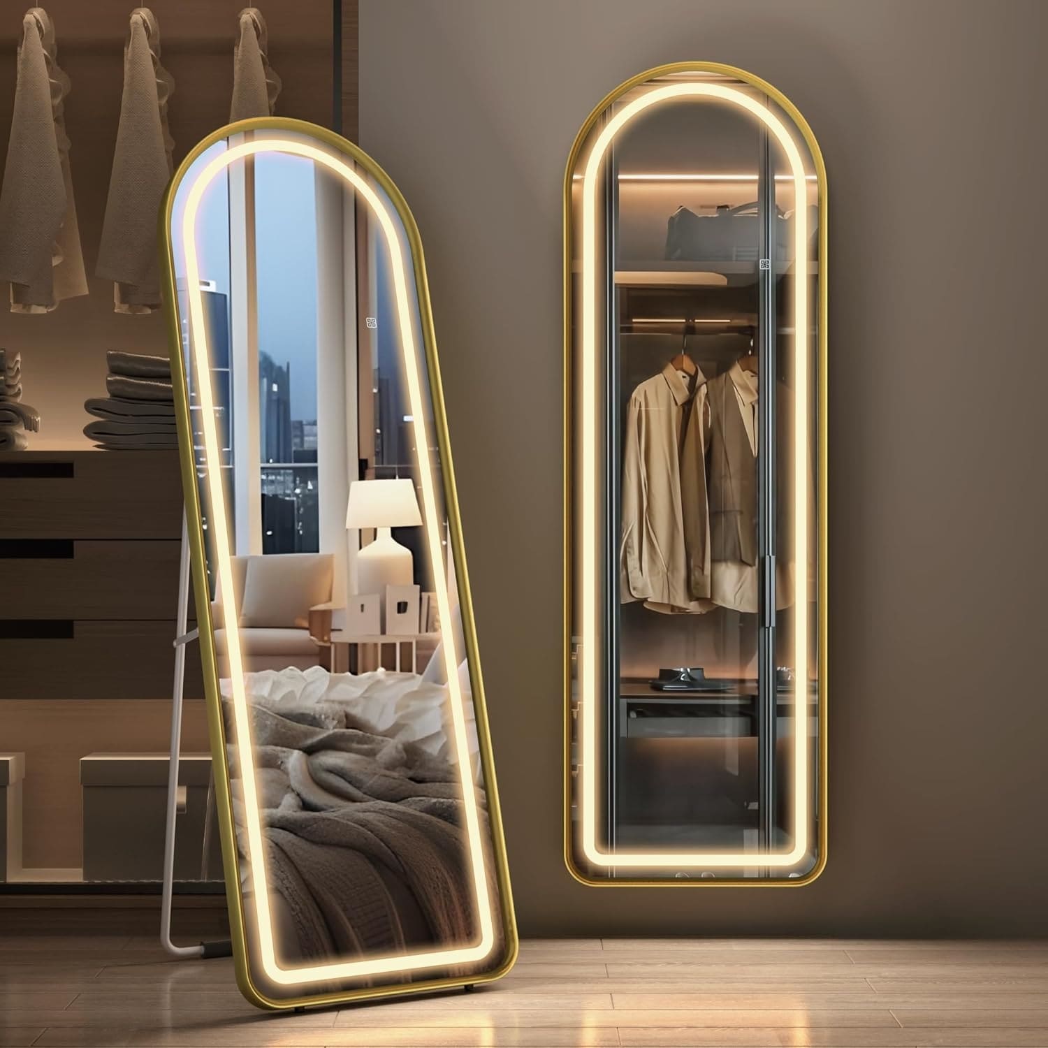 Floor Mirror with LED Light, Full Length Mirror with Stand, Hanging Mirror Wall Mounted Mirror, Full Body Mirror for Living Room