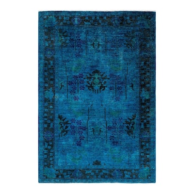 Overton Hand Knotted Wool Vintage Inspired Modern Contemporary Overdyed Blue Area Rug - 5' 1" x 7' 6"