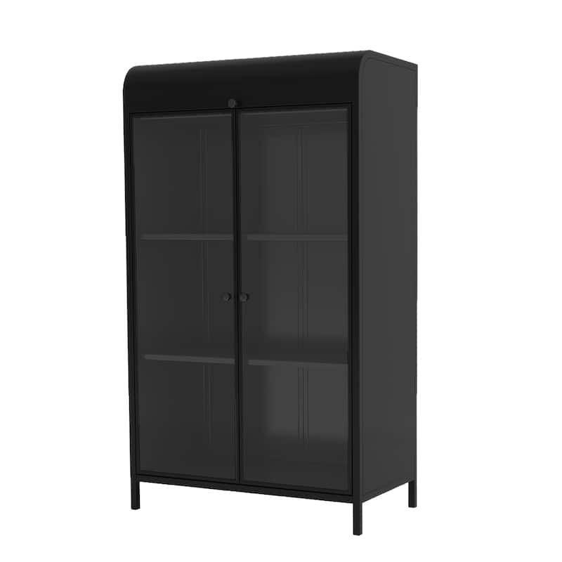 Tall Sideboard Buffet, Storage Cabinet with Glass Doors & Flip-Top, 4-Tier Accent Cabinet with Open Shelves