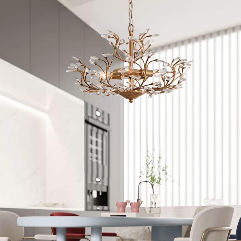 Flavia 4-light Crystal Beaded 9-Branch Chandelier. - Brushed Brass.