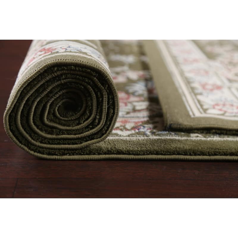 Green Floral Medallion Transitional Turkish Rug Oriental Carpet