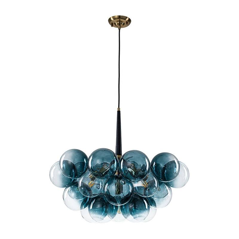Glam Art Deco Cluster Glass Globe Blue Bubble Chandelier