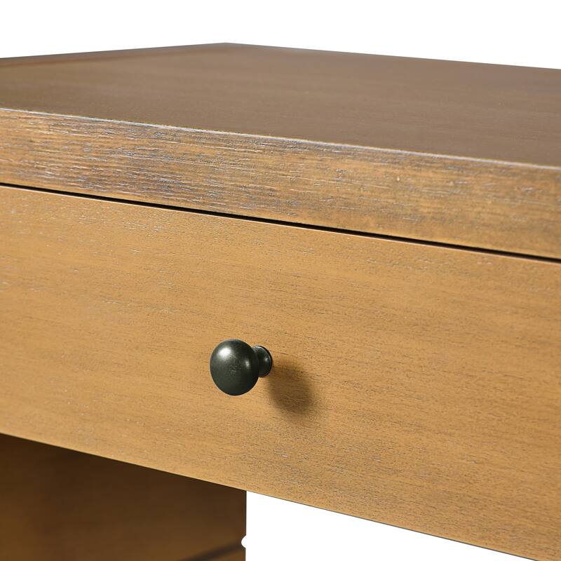 Anmytek Farmhouse Rustic Curved Wooden Storage Console Table with 2 Drawers for Entryway Hallway Living Room Natural