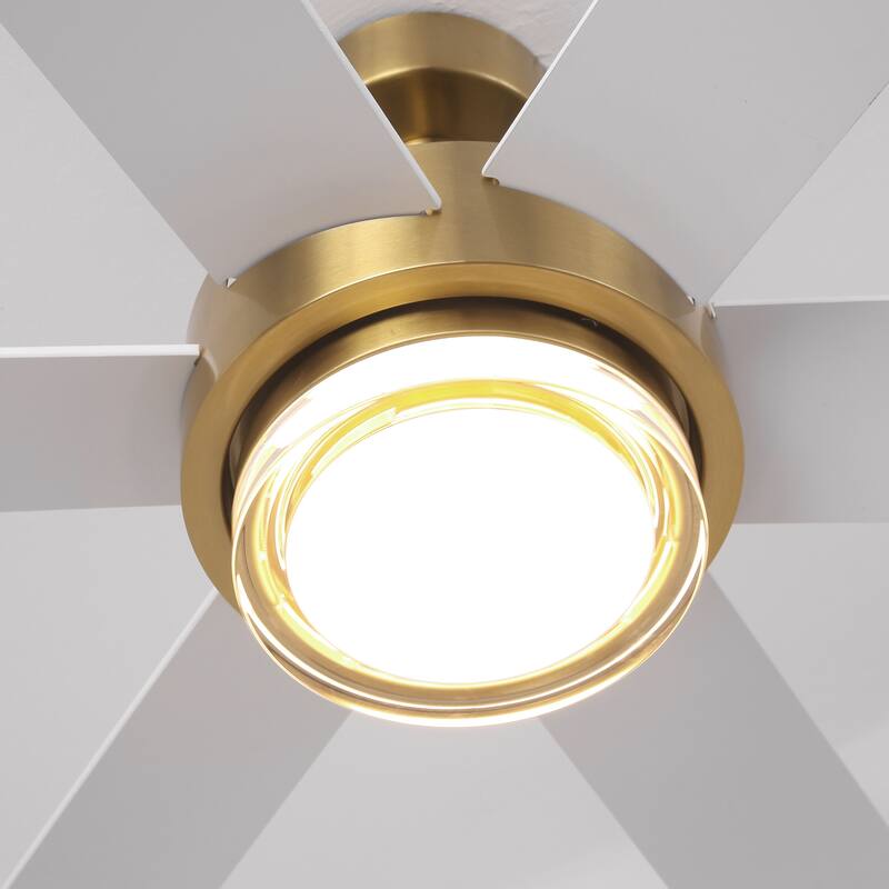 54" Gold Plywood Modern Dimmable Ceiling Fan with Light and Remote