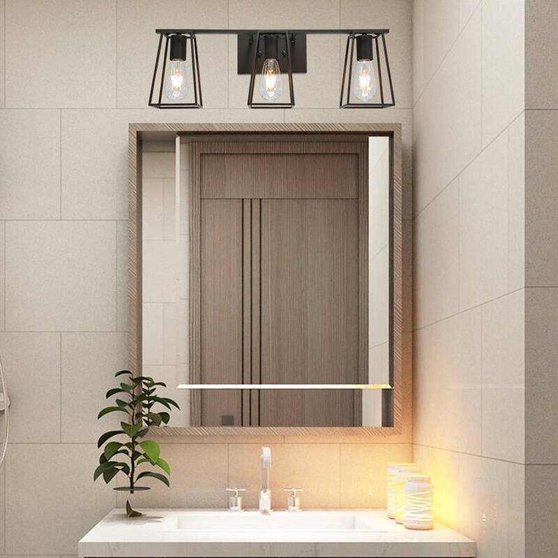 Modern 3-Light Over Mirror Vanity Lighting With Metal Frame Design - 3-Light: 25.98"