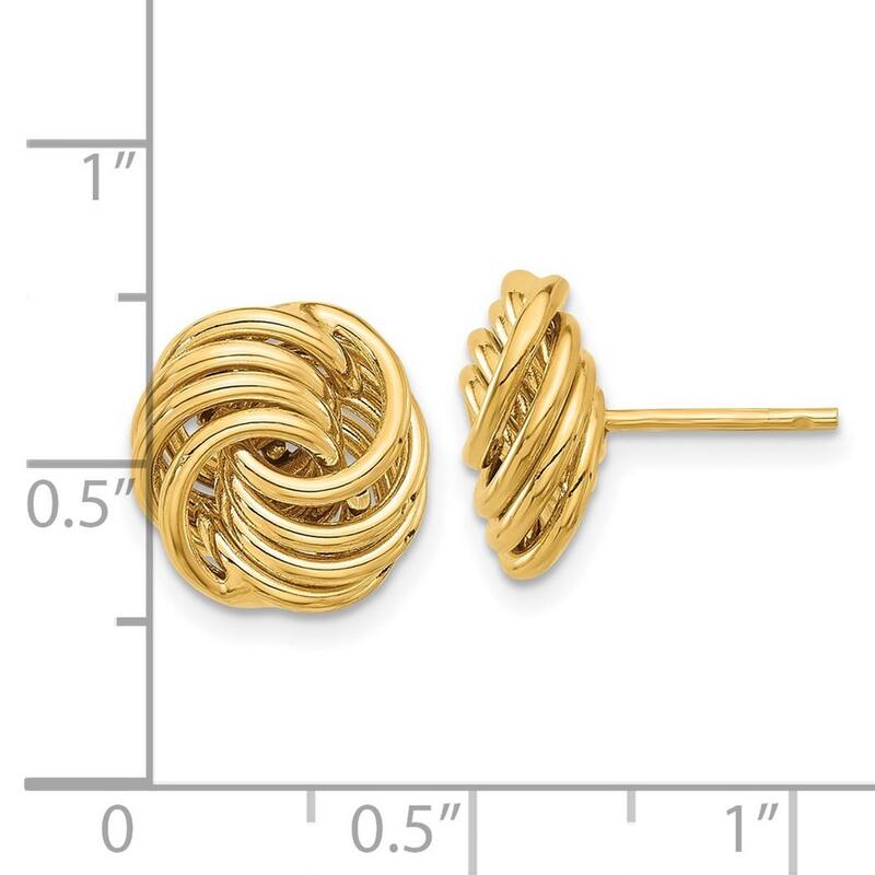 Curata 14k Yellow Gold Polished Love Knot Post Earrings - 11.4x11.4mm