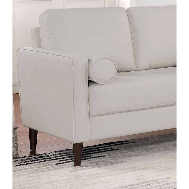 Contemporary Style Off-White 1Pc Sofa Leatherette Upholstered W Usb Bench Style Seating Bolster Pillows