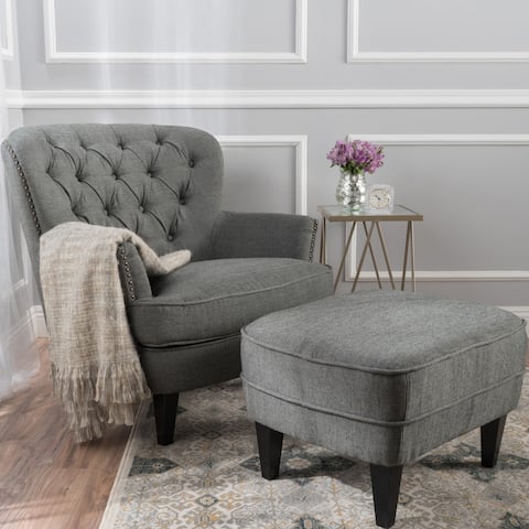 Tafton Tufted Club Chair with Ottoman by Christopher Knight Home