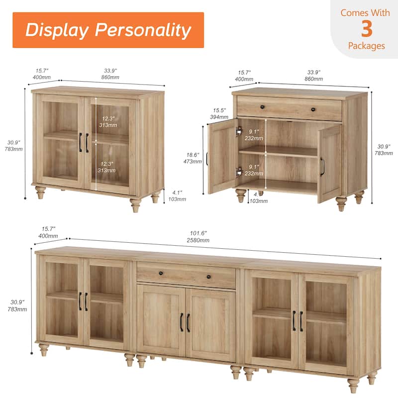 Farmhouse TV Stand with Doors and Drawer﻿