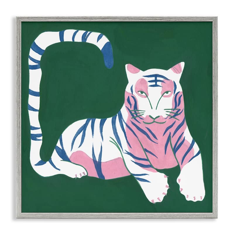 Stupell Modern Tiger with Curved Tail Framed Giclee Art Design By Melissa Wang - 24 x 24 - Grey
