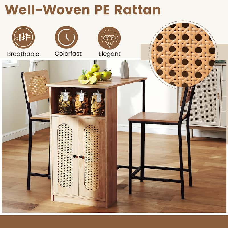 Gymax 3 PCS Bar Table and Chairs Set w/ 2 Bar Stools & Storage Shelves