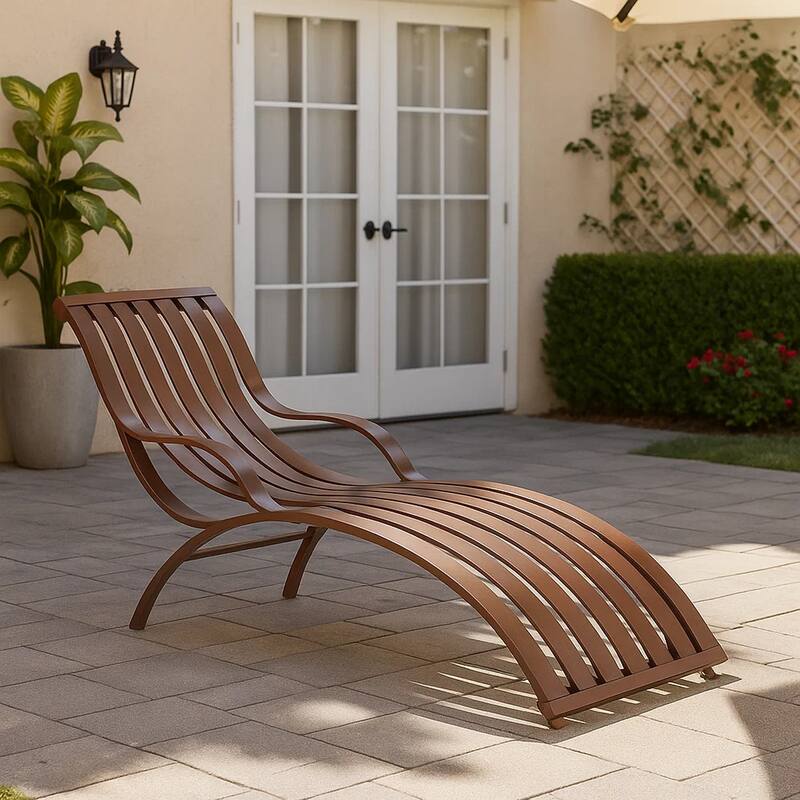 Industrial Style Aluminum Lounger with Slatted Details, Espresso Brown