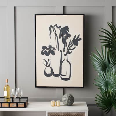SAFAVIEH Eira Inky Arrangement Hand Painting, 24 x 36, Framed Wall Art - Antique Ivory/Black