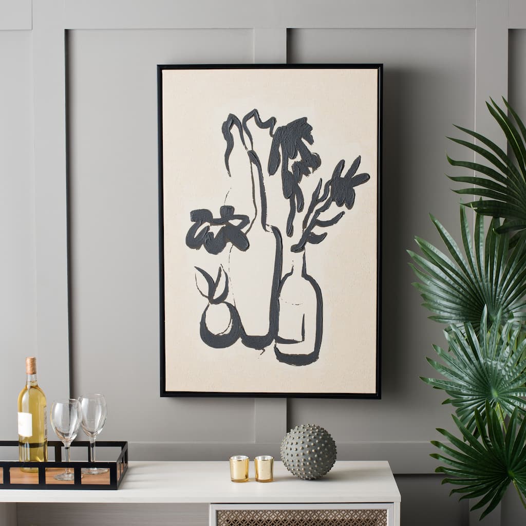 SAFAVIEH Eira Inky Arrangement Hand Painting, 24 x 36, Framed Wall Art - Antique Ivory/Black