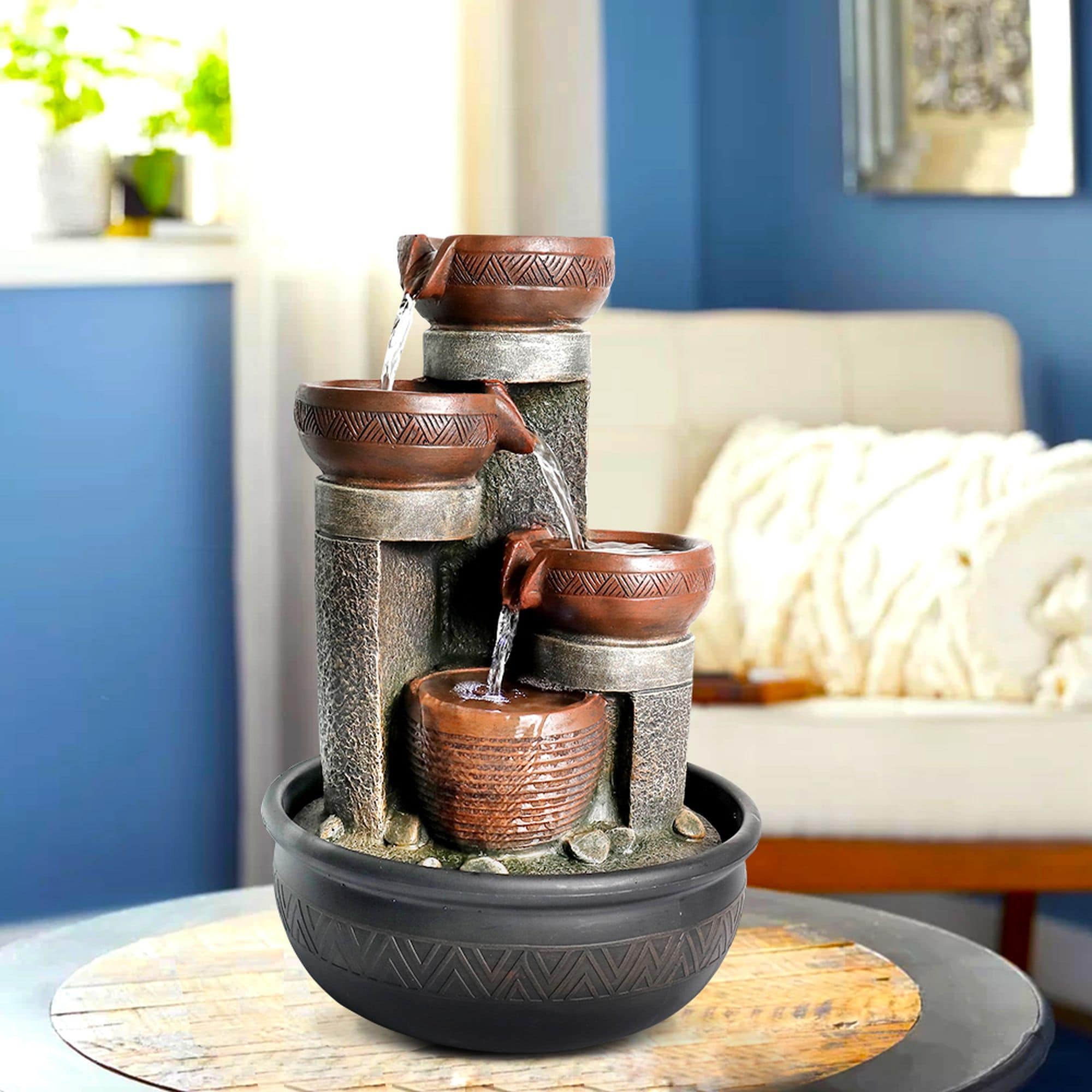 4-Tier Tabletop Water Fountain with Lights, 15.7-inch - On Sale