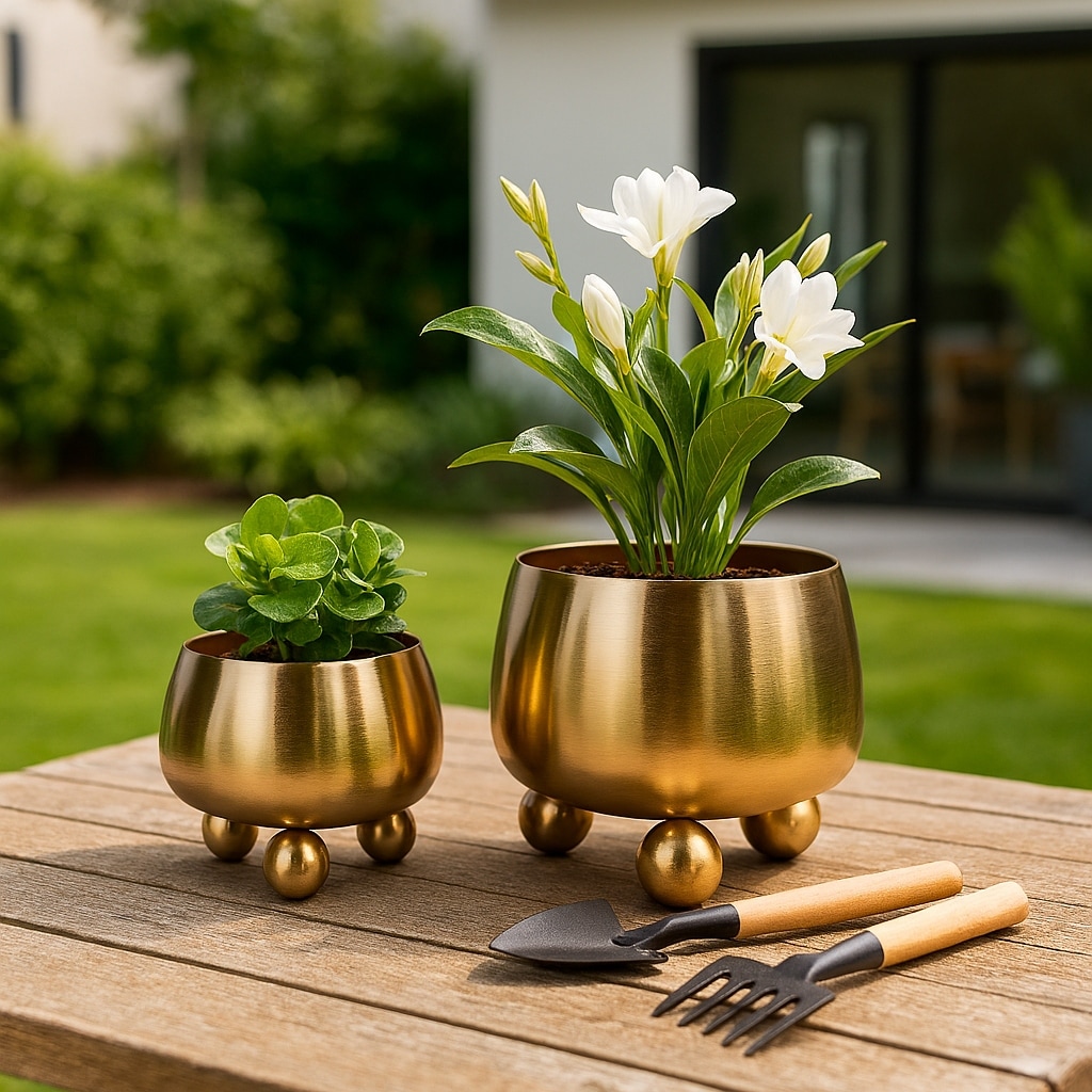 Plant Pot Set of 2 - Metal Round with Ball Feet, 9/11" - 11.0"