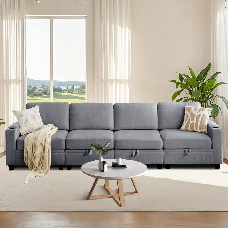 Chenille Sectional Sofa, Hidden Storage & Modular Design