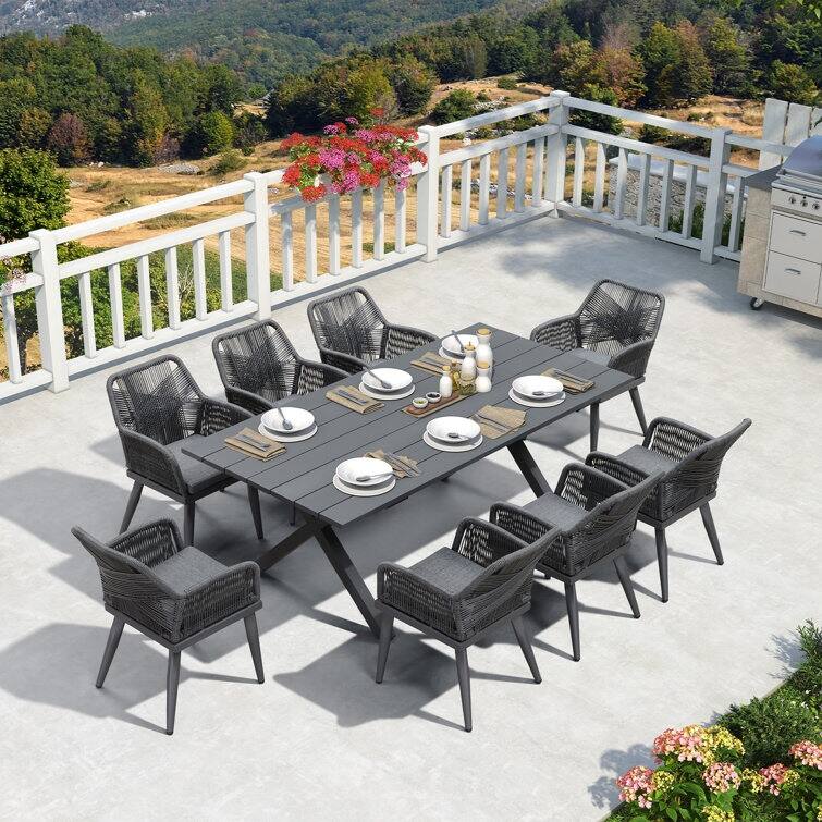 PURPLE LEAF PE Rattan Outdoor Dining Set with Aluminum Frame - 8person(rectangle)