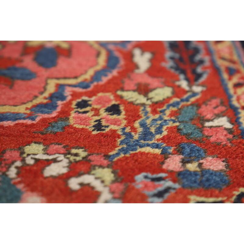 Hand Knotted Oriental 100% Wool Carpet Traditional Floral Red Heriz (serapi) Runner Rug - 12' 8'' X 3' 4''