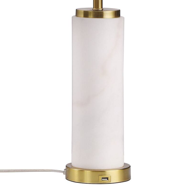 25 Inch Table Lamp, White Fabric Drum Shade, Modern Gold Metal Round Base