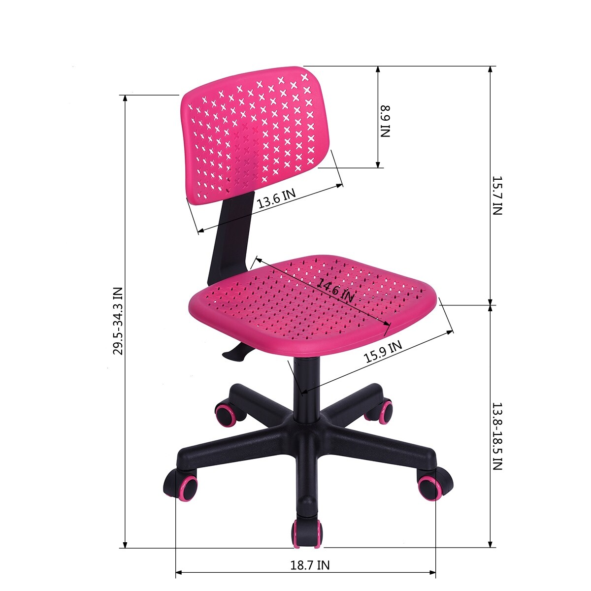 Kids Desk Chair Pink Girls Students Task Office Armless Adjustable Christmas New 