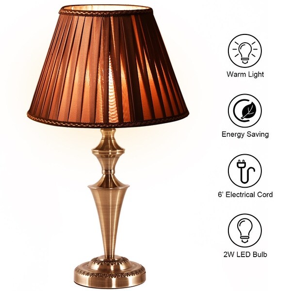 Shop Costway 13'' Antique Brass Bedside Table Lamp w/ LED Bulb Champagne Office Light - Antique ...