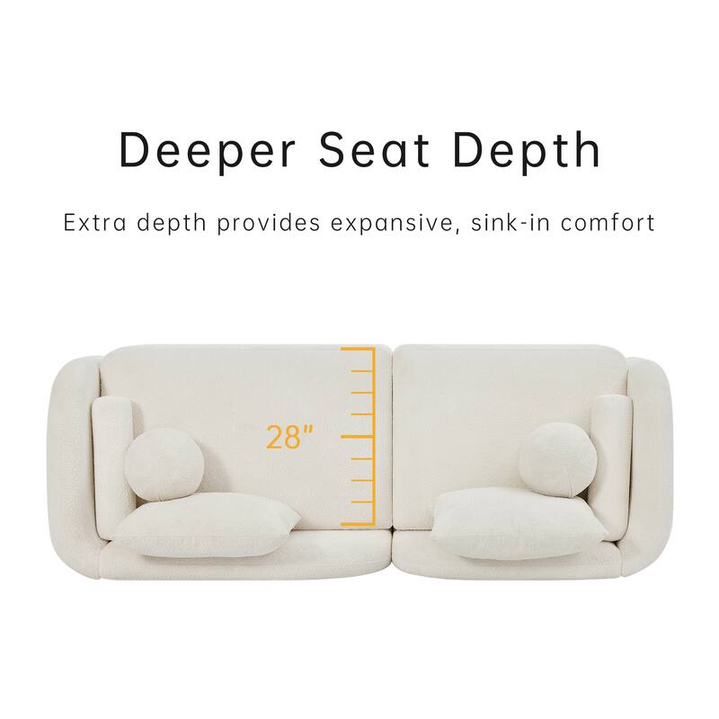 Mordern Cloud-Soft Boucle Sofa, Curved Back Boucle Loveseat with 6 Pillows