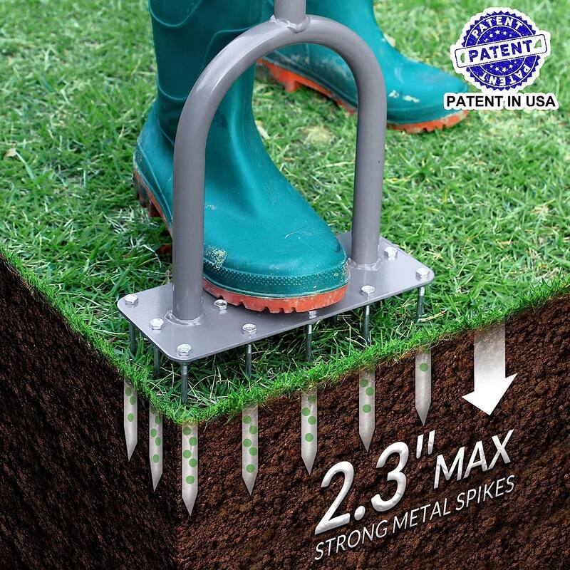 WaLensee Lawn Aerator Spike Metal Manual Dethatching Soil Aerating Lawn with 15 Iron Spikes, Pre-Assembled Grass Aerator Tools