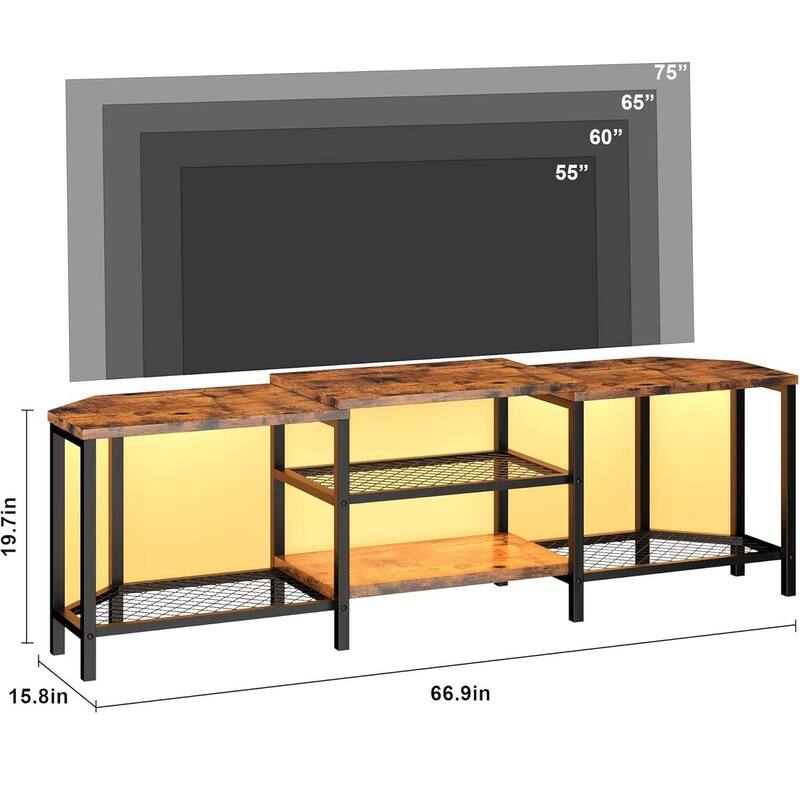Modern 67 Inch TV Stand with LED Lights and Power Outlets for Living Room, Bedroom - N/A