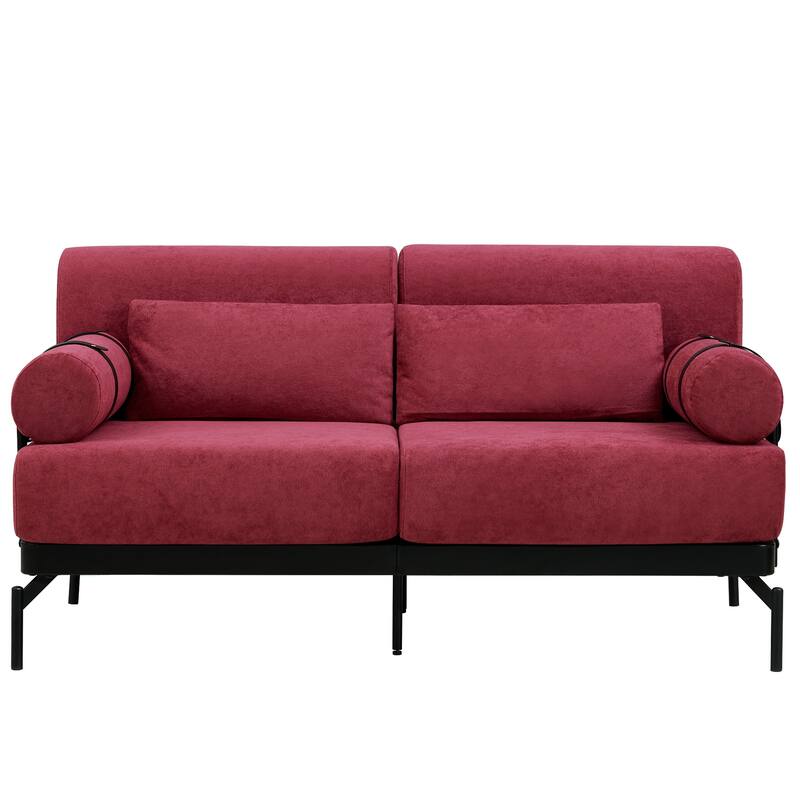 Chenille Loveseat Sofa, 59" 2 Seater Sofa with USB Ports, Round Arms, Adjustable Faux Leather Straps for Living Room