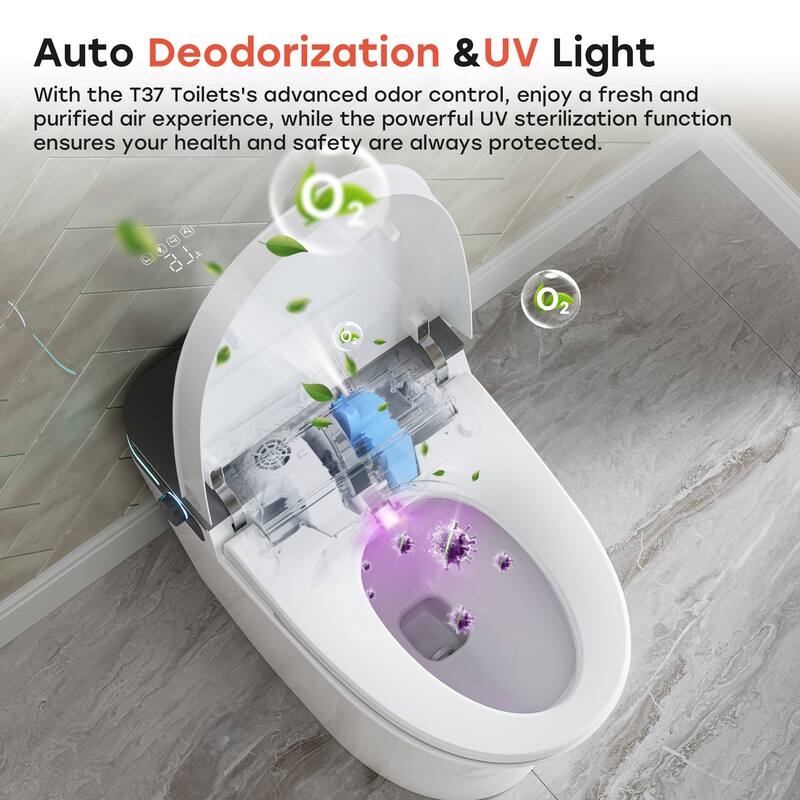 HOROW 10 Inch Rough In Tankless Elongated Smart Bidet Toilet 1.27 GPF White with Auto Open Close Foot Sensor and Ambient Light