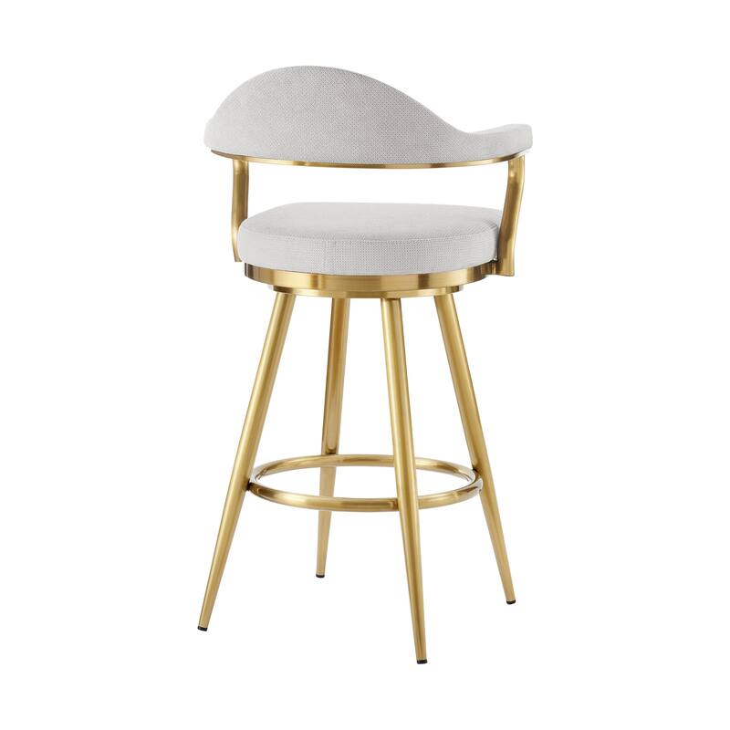 HomeRoots 26" Silver and Gold Fabric and Stainless Steel Counter Height Swivel Bar Chair