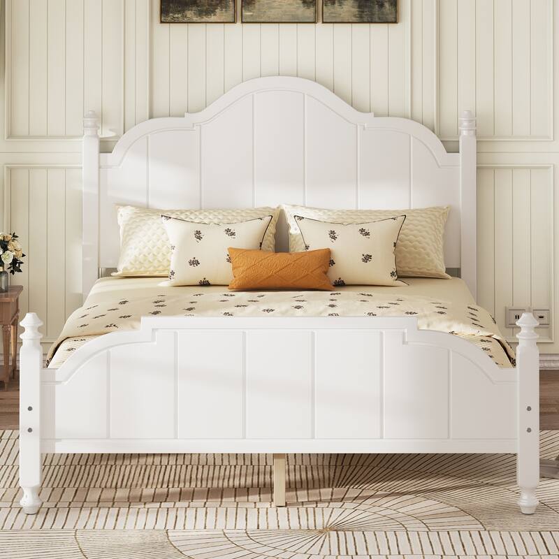 Roomfitters Wood Platform Bed Frame with Curved Headboard, Vintage Style Slat Support, No Box Spring Required