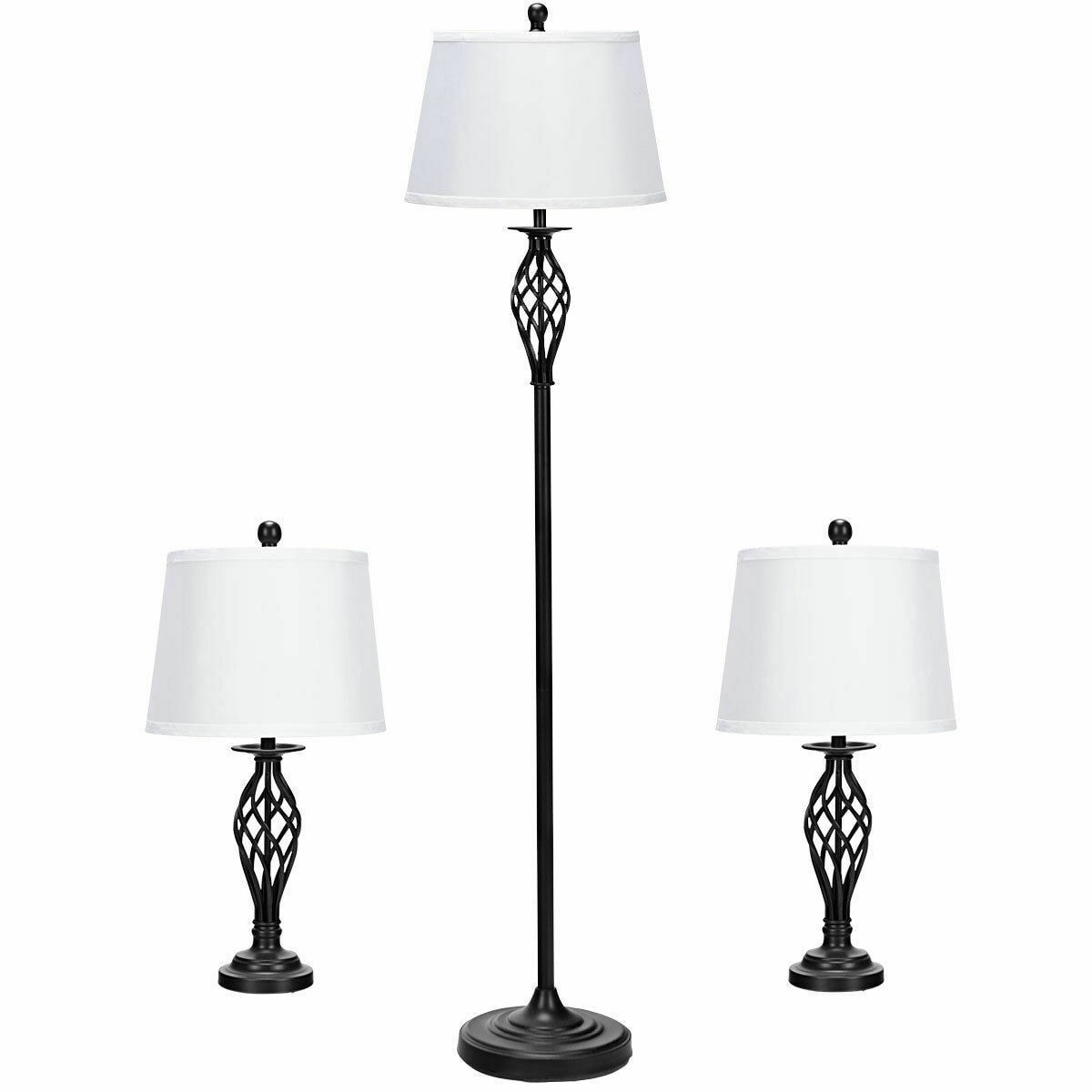 2 Table Lamps 1 Floor Lamp Set with Fabric Shades - Overstock - 33945248