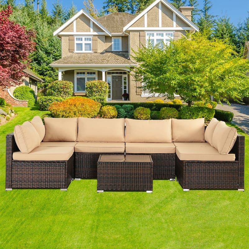 7-Piece Wicker Patio Conversation Set with Cushions