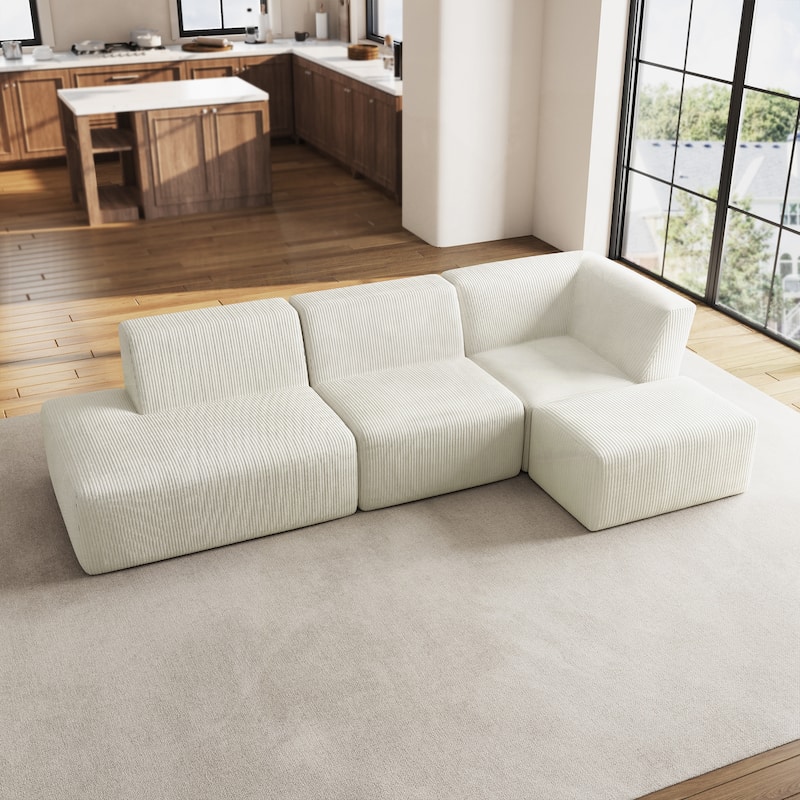 Corduroy Fully Sponge Molded Modular Sectional Sofa with Ottoman
