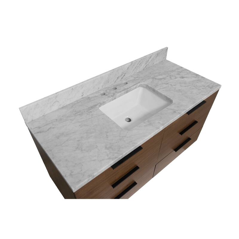 KitchenBathCollection Oslo 48" Floating Wall-Mounted Bathroom Vanity with Carrara Marble Top